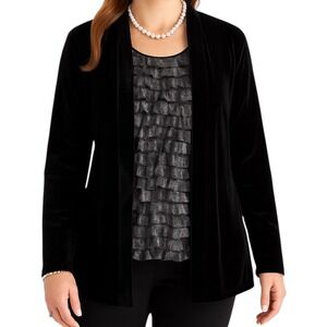 Notations Black Velvet Jacket Silver Ruffle Tank Twinset Women's Size‎ Small